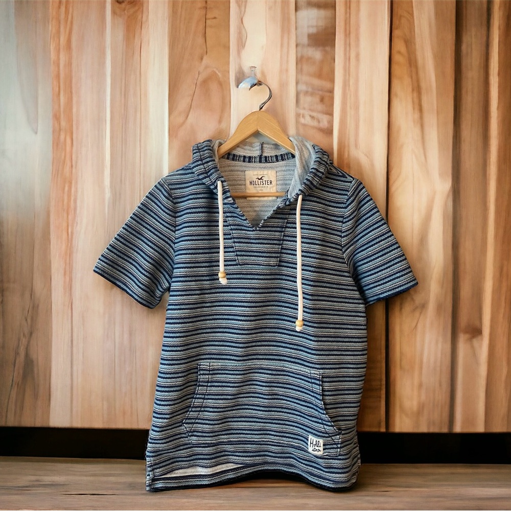 Men’s Hollister Short Sleeve Hoodie Medium - Boho Striped Summer Festival Hippie